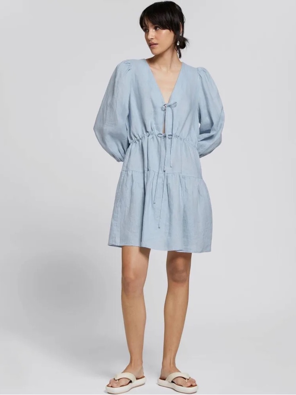 & Other Stories Tie-Front Light Blue  Mini Dress